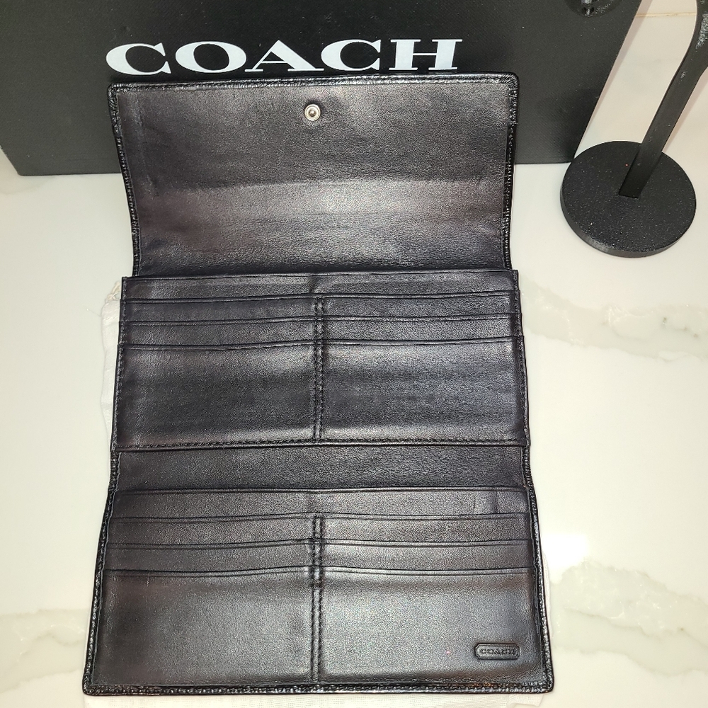 Vintage Coach Y2K Signature Jacquard Black Leather Clutch Wallet EUC - Picture 9 of 9